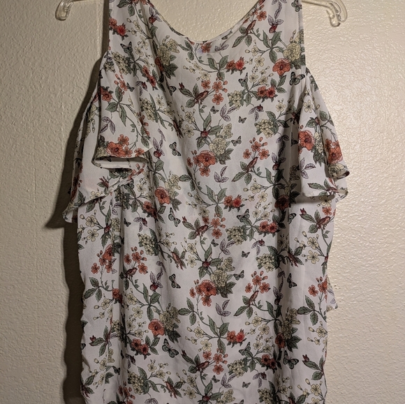 max Studio Floral Cold Shoulder Top Size Large Nwt - Picture 7 of 7